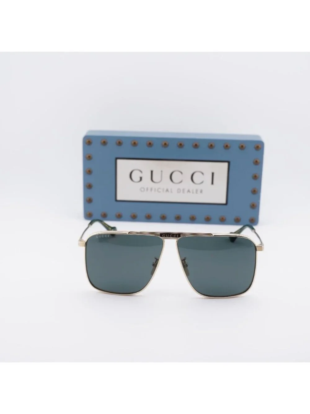 Gucci GG0840S 002 Aviator Sunglasses - Gold / Green
